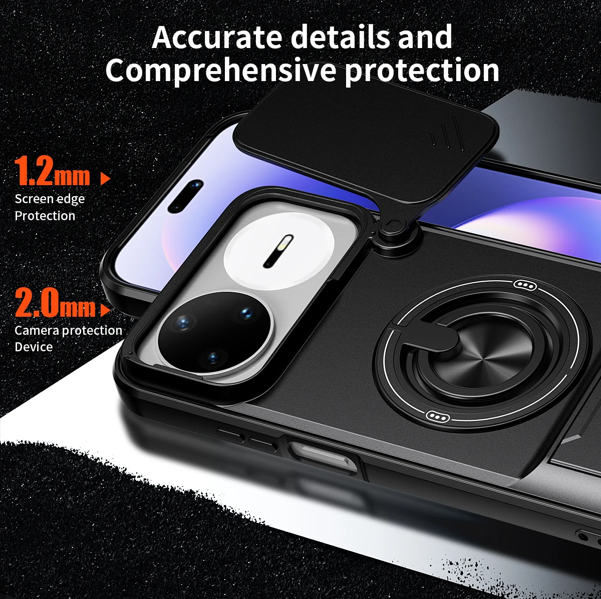 Enhanced Armor Case with Car Magnetic Holder, Ring Stand & Slide Lens Protector - Durable Back Cover