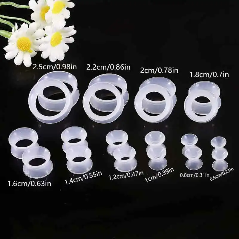 Whoelsaless Black White Clear Silicone Thin Ear Gauges Flexbile Earring Guages for Women Men Plugs Tunnels For Ear 6-25mm Mix