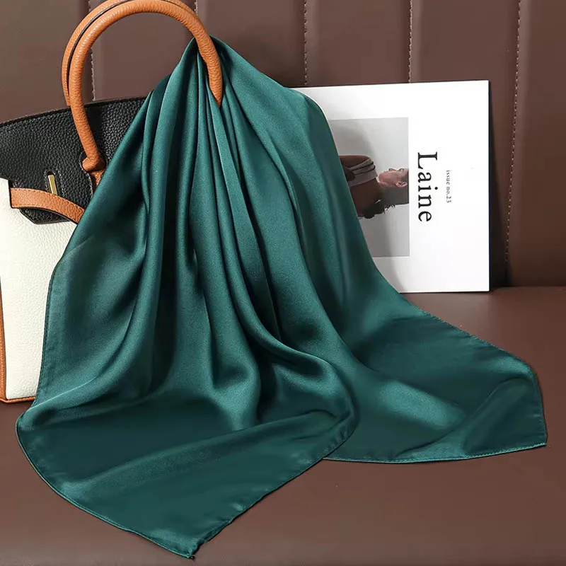 Luxus Einfarbig Seide Quadrat Schal Frauen Weiche Satin Pferd Haarband Halstuch Büro Hijab Stirnband Foulard Tasche Bänder Geschenk – Detail 20