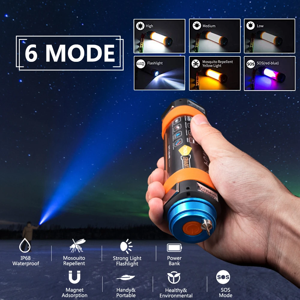 7800mAH USB LED Camping Lantern Tent Light USB Rechargeable Magnetic Hiking Working Fishing SOS Flashlight IP68 Waterproof