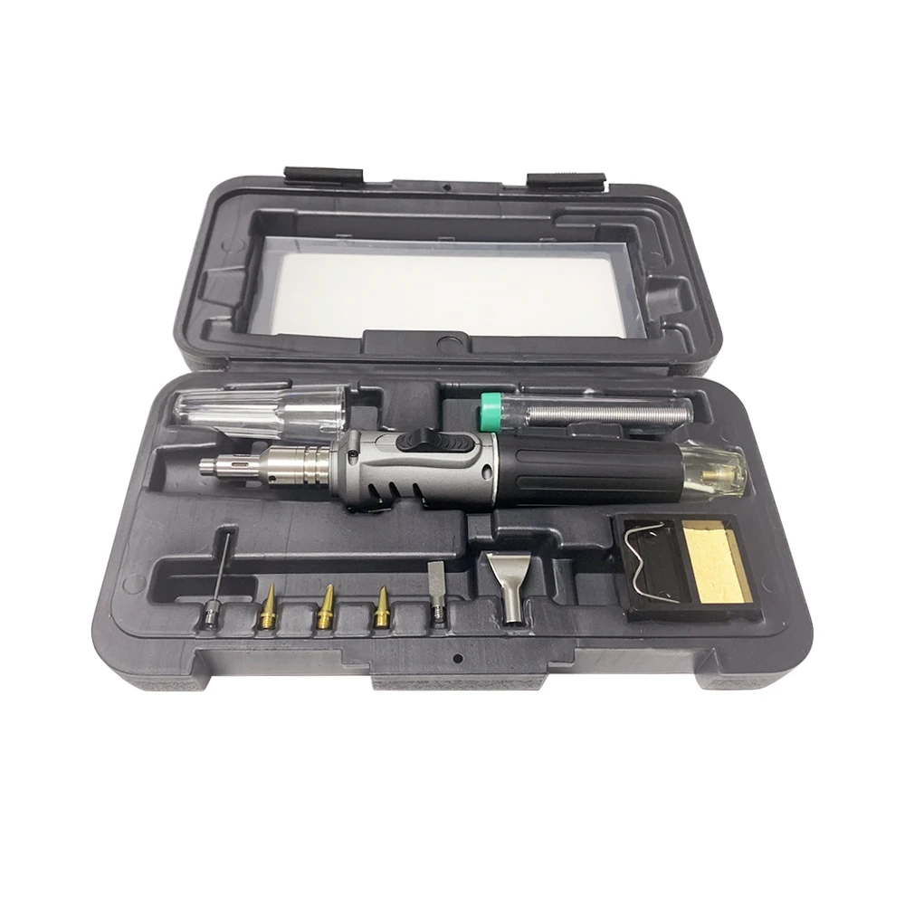 Soldering Iron Kit 10 In 1 Gas Soldering Iron Case Set Multifunctional Automatic Ignition Butane Lighter Cordless Welding Torch Pen Repair Tool Kit