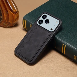 Luxury Retro Wallet Phone Case with Card Holder and PU Leather Stand Back Cover - iPhone 16e (Black)