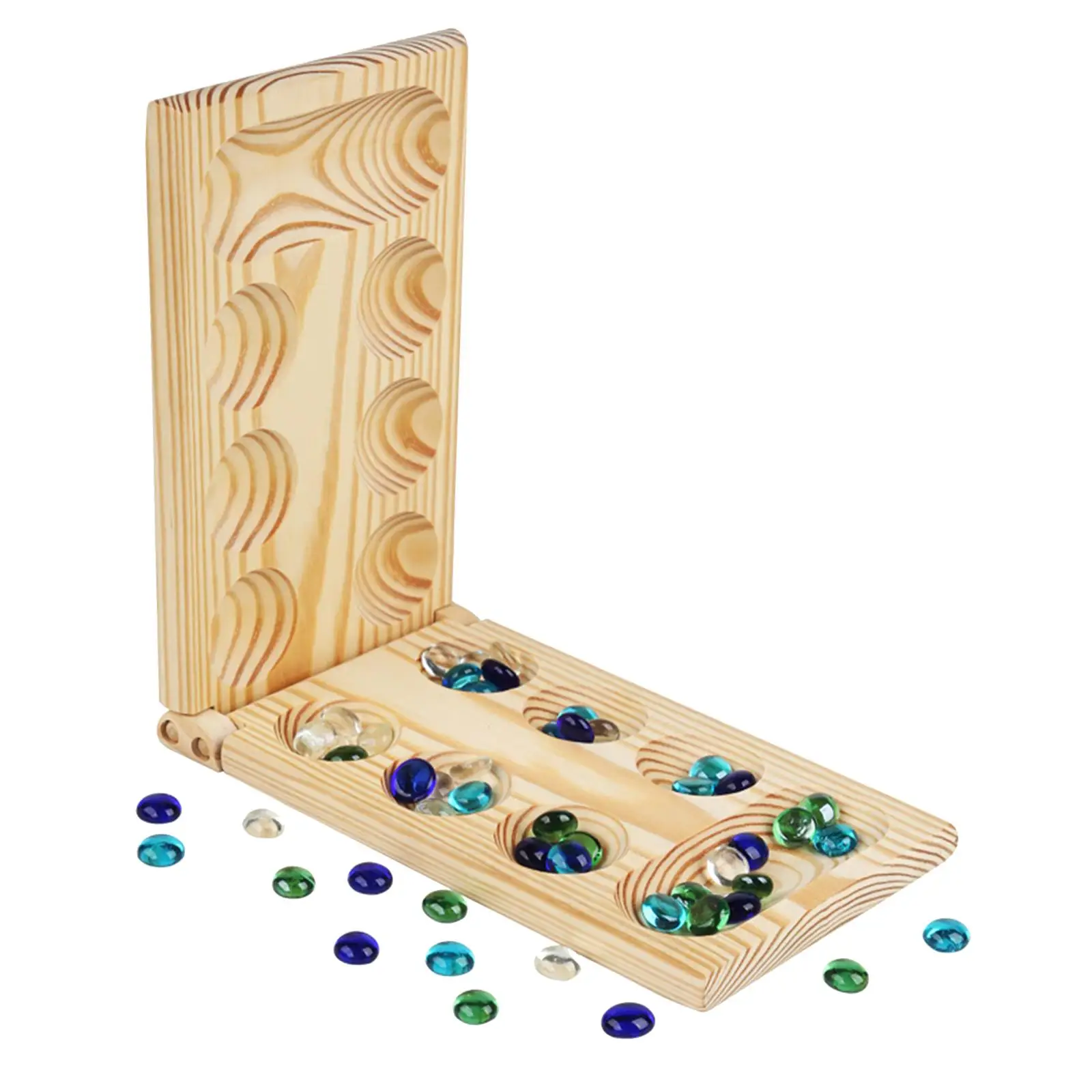 Mancala Board Game Easy to Carry Ages 7+ with Stones Classic Family Games Wood