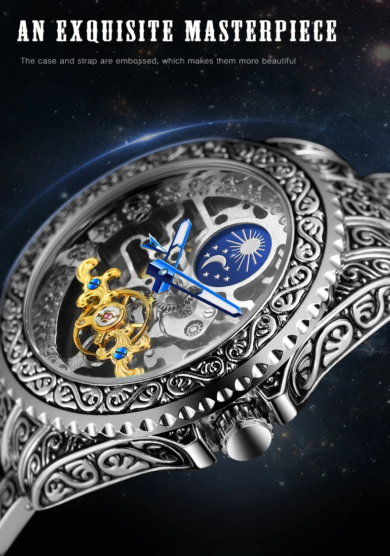 FORSINING Orologio da uomo vintage con intaglio, automatico, meccanico, scheletrato, con fasi lunari, luminoso, di lusso._voghion.com