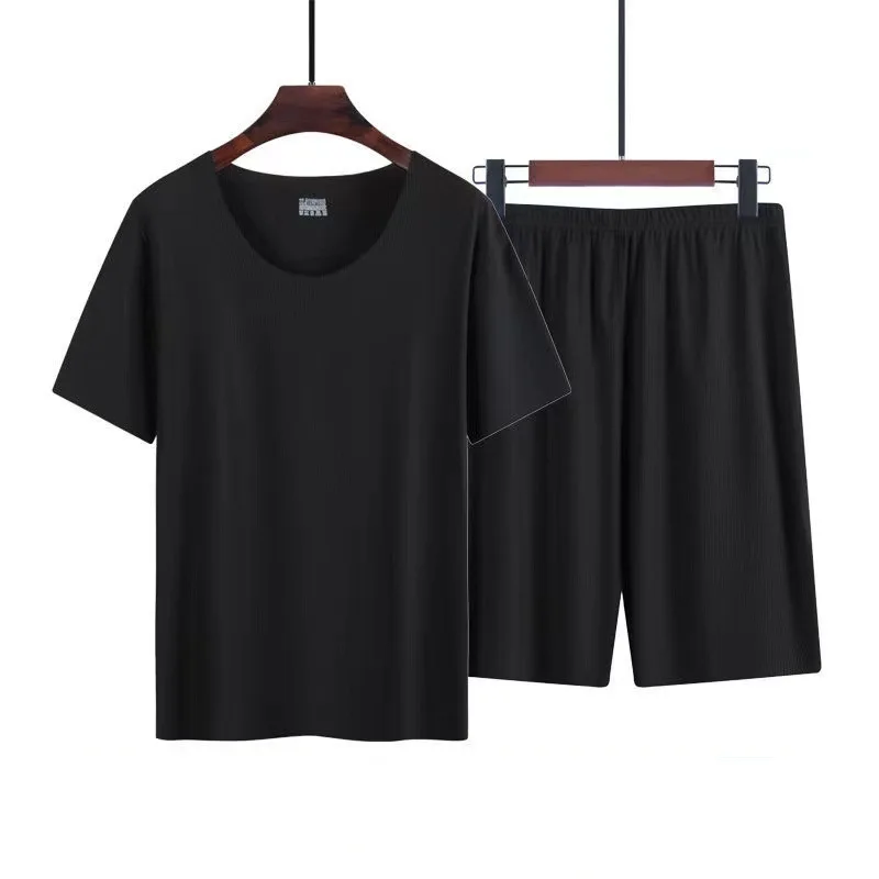 Summer Men's Ice Silk Pajamas Homewear Suit Modal Non-marking Thin Short-Sleeved Men's T-Shirt silk pajamas man pajamas set