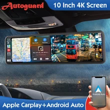 10 Polegada espelho carro dvr 4k traço câmera carplay & android gravação de vídeo automático conexão sem fio transmissor fm para automóvel