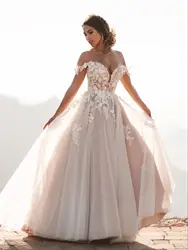 Boho Tulle Wedding Dresses 2024 Off Shoulder Straps Bridal Gown Lace Appliques Party Vestidos De Novia