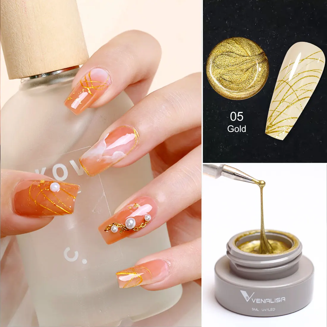 12 stücke/Kit Venalisa Spinne Gel Neue Formel Rose Gold Silber Malerei Gel Soak Off UV LED Super Klebrige liner Nagel Gel Polnisch – Detail 14