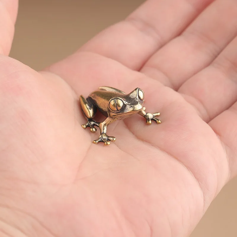 Retro Brass Mini Frog Figurines Desktop Ornament Home Decoration Crafts Tea Pet