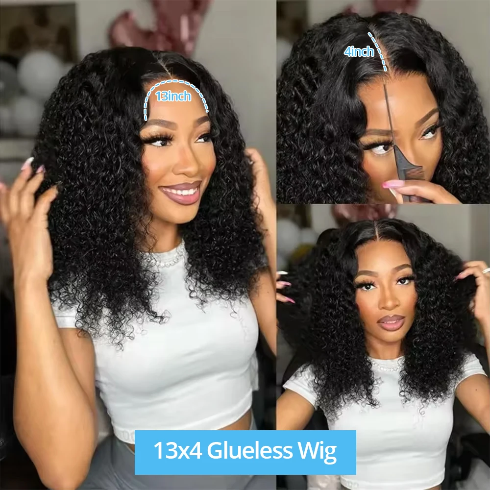 Deep Wave Bob Echthaar 13x4 HD Lockige Lace-Front-Perücken Echthaar Vorgezupft Sofort Tragbar Ohne Kleber Kurze Lockige Frontal-Perücken 250% Dichte – Detail 3