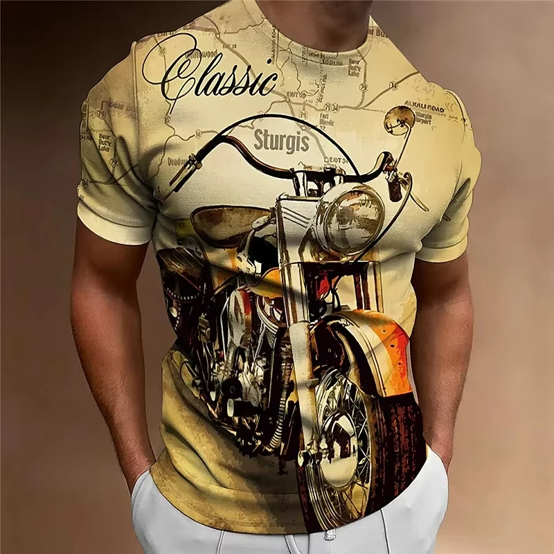 Motorcycle T-shirt Men 3D Print Short Sleeve Vintage Classics TShirt Mens Street Ride Biker Shirts Tops Oversized Tee Shirt
