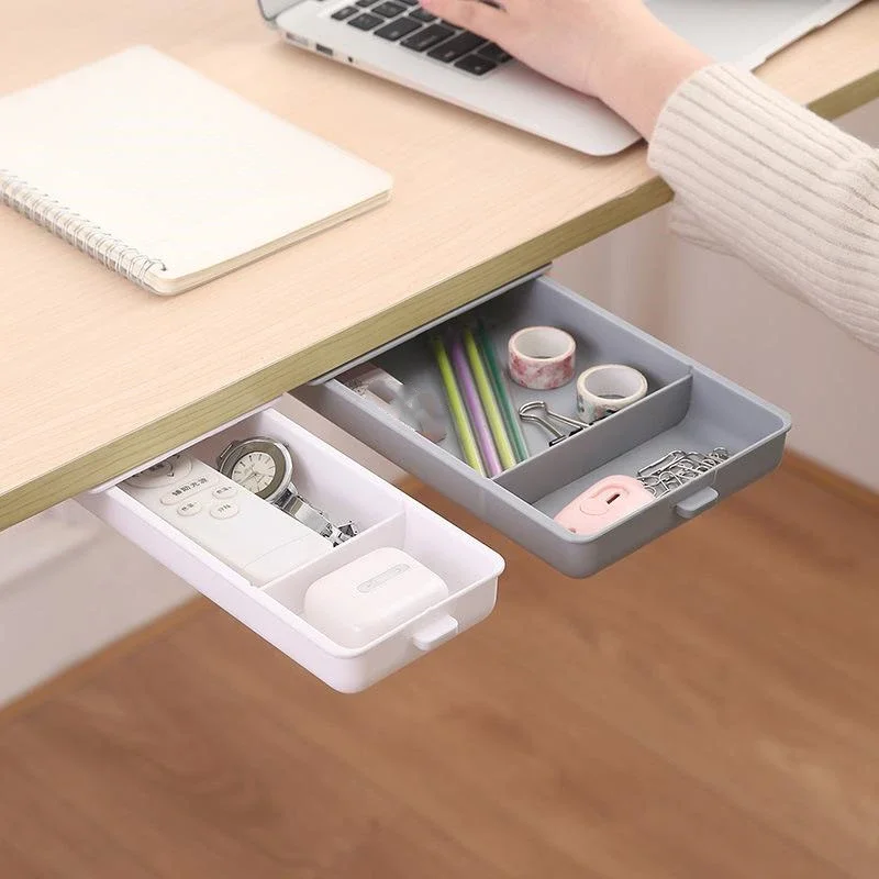 HEYEJET Hidden Drawer Organizer No-Punch Under Desk Stationery Box Paste Small Drawer Tray Under Storage bak to school