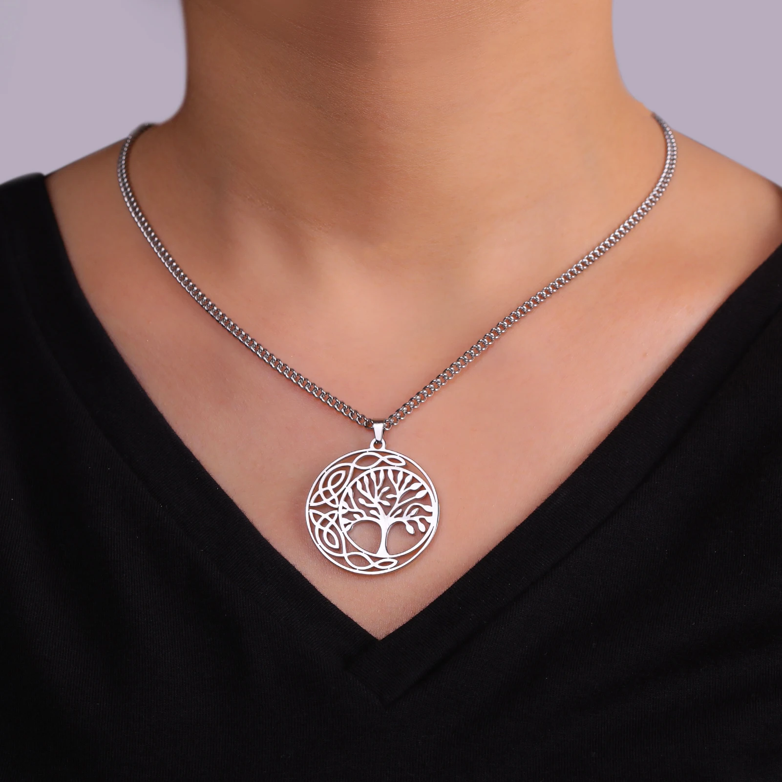 Kkjoy Edelstahl Silber Farbe Baum des Lebens Kette Anhänger Halskette für Frauen Verlobung Schmuck Geschenk trend igen Großhandel neu in – Detail 5