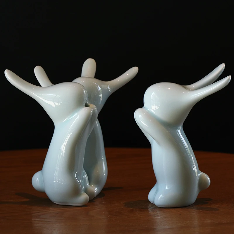 오리지널 세라믹 토끼 꽃 홀더 심플한 디자인 중국어 십이지신 토끼 년 장식 홈 데코레이션 귀여운 동물 조각상