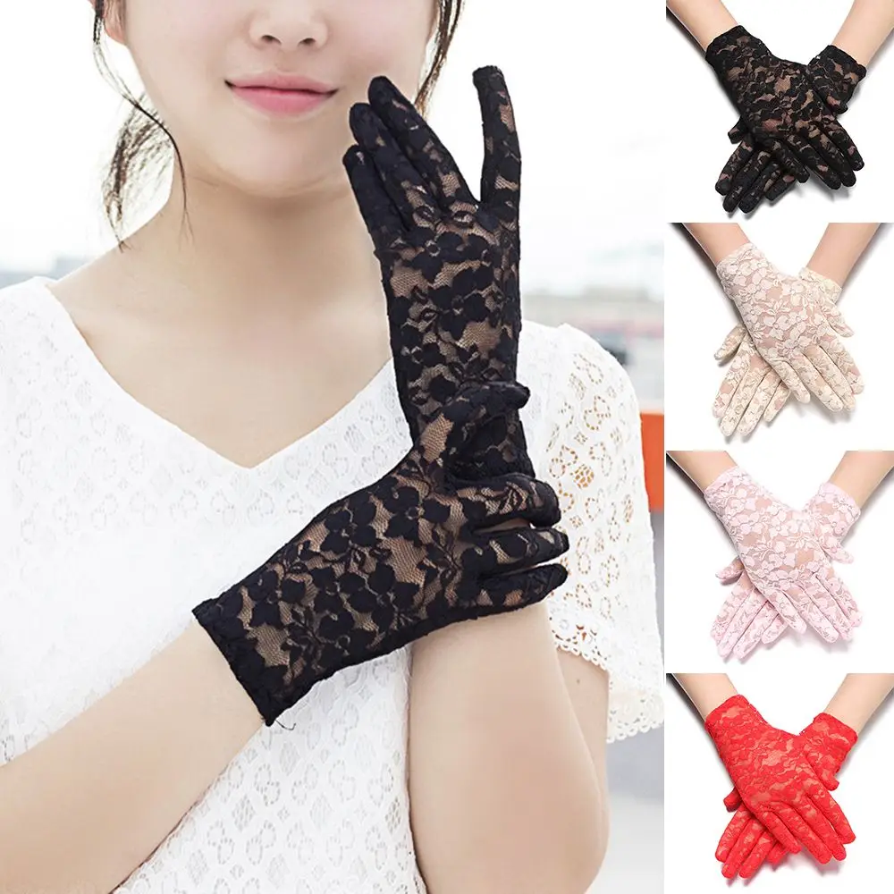 

Female Driving Goth Party Sunscreen Gloves Bride Lace Gloves UV Protection Gloves Hollow-Out Mittens