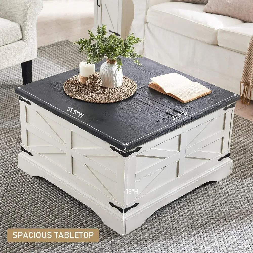 Farmhouse Coffee Table,Square Wood Center Table with Large Hidden Storage Compartment,Rustic Cocktail Table with Hinged Lift Top 5
