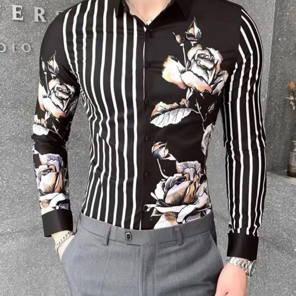 Man Long Sleeve Shirt Casual Shirt Autumn Vintage Printed