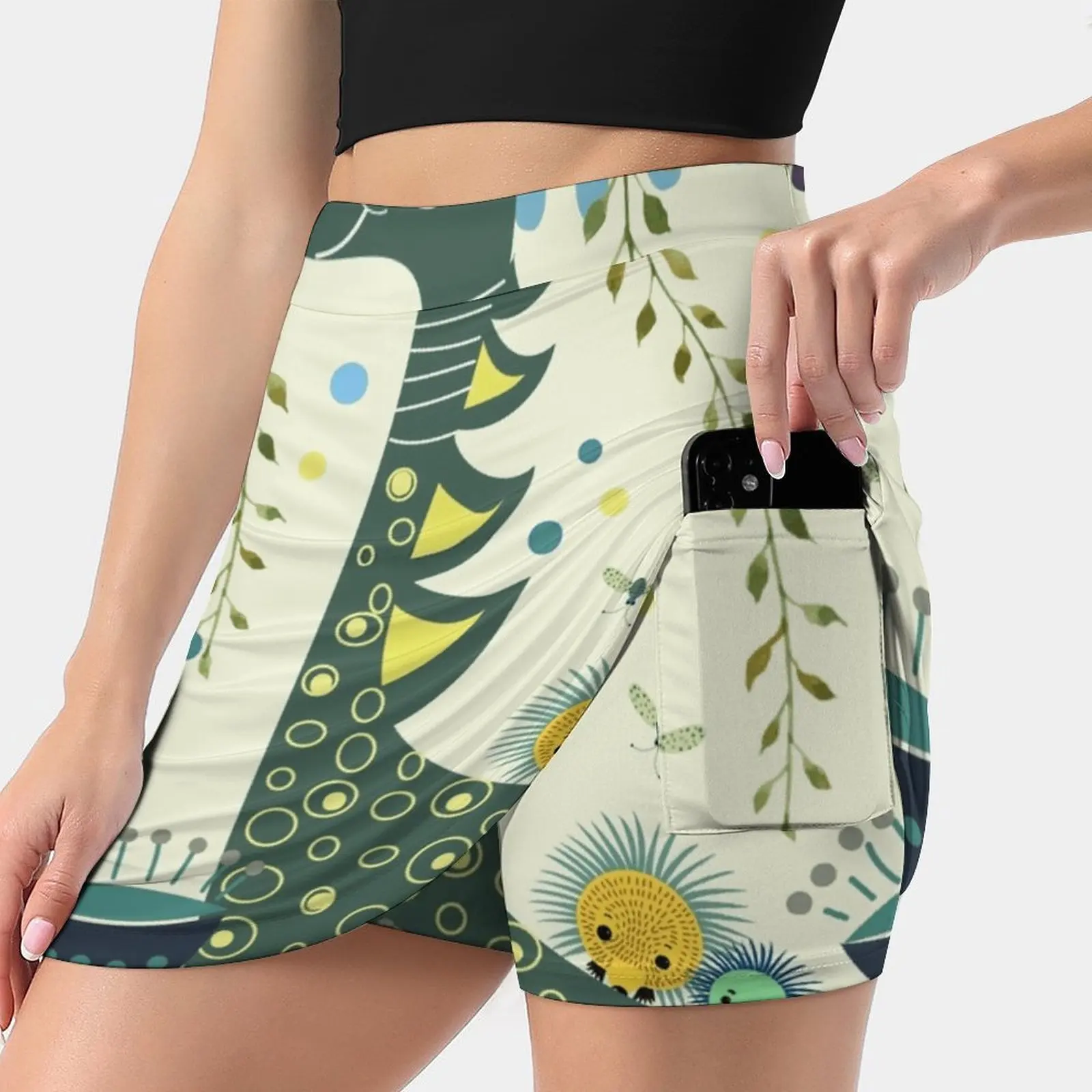 

Little Dino Women's skirt With Hide Pocket Tennis Skirt Golf Skirts Badminton Skirts Running skirts Dino Flowers Childeren Blue
