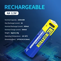 EEMB 1.5V 2600mWh Rechargeable AA Lithium Battery with USB-C Charging Cable 4/8PCS 1000 Cycles for Laptop Flashlight Toy Camera 2