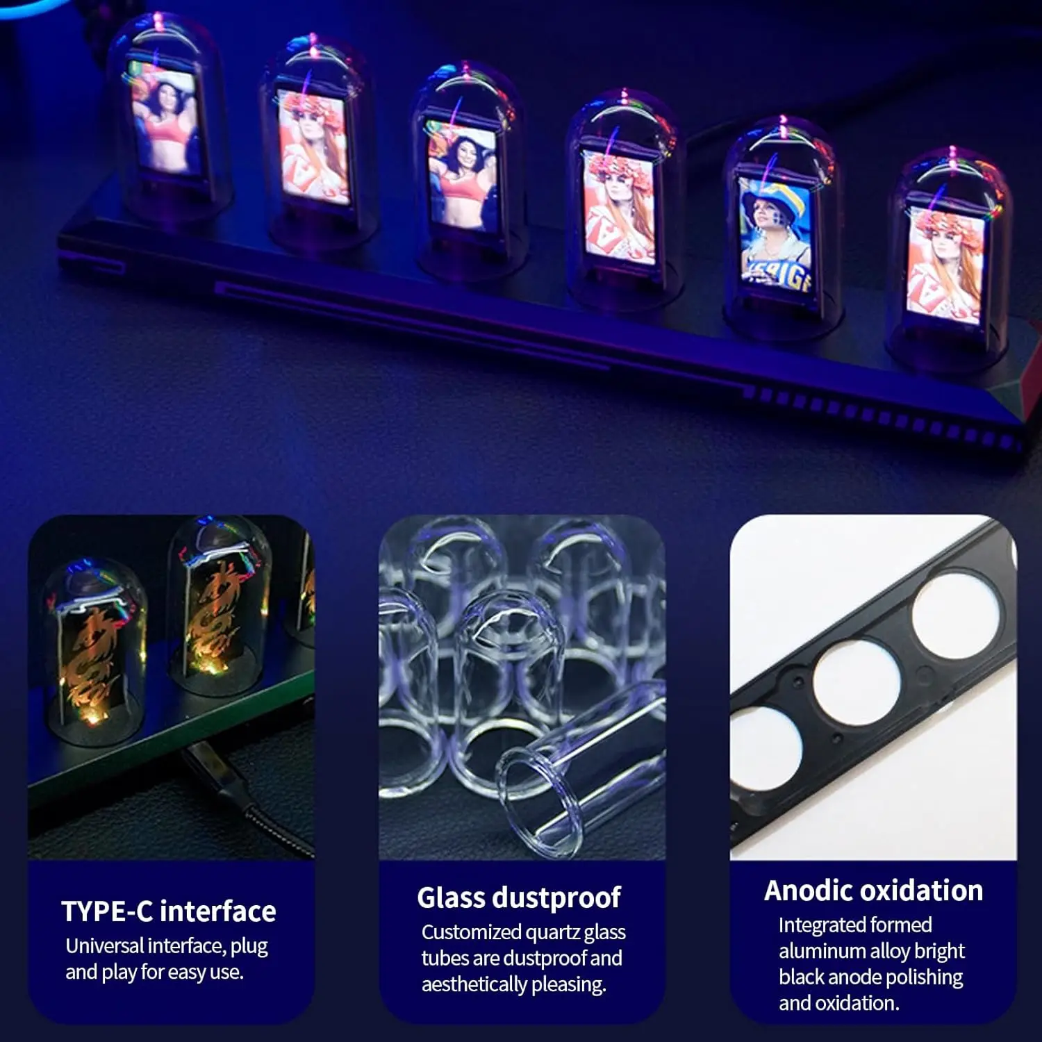 1PC Nixie Tube RGB Retro Digital Clock Light, IPS Glows Analog Clock, Support Wi-Fi Time Calibration, APP Control, Wheather Mode 5
