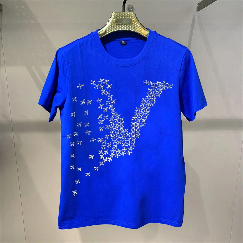 New Men Luxury Diamond Fashion Rhinestones Fashion T-Shirt High