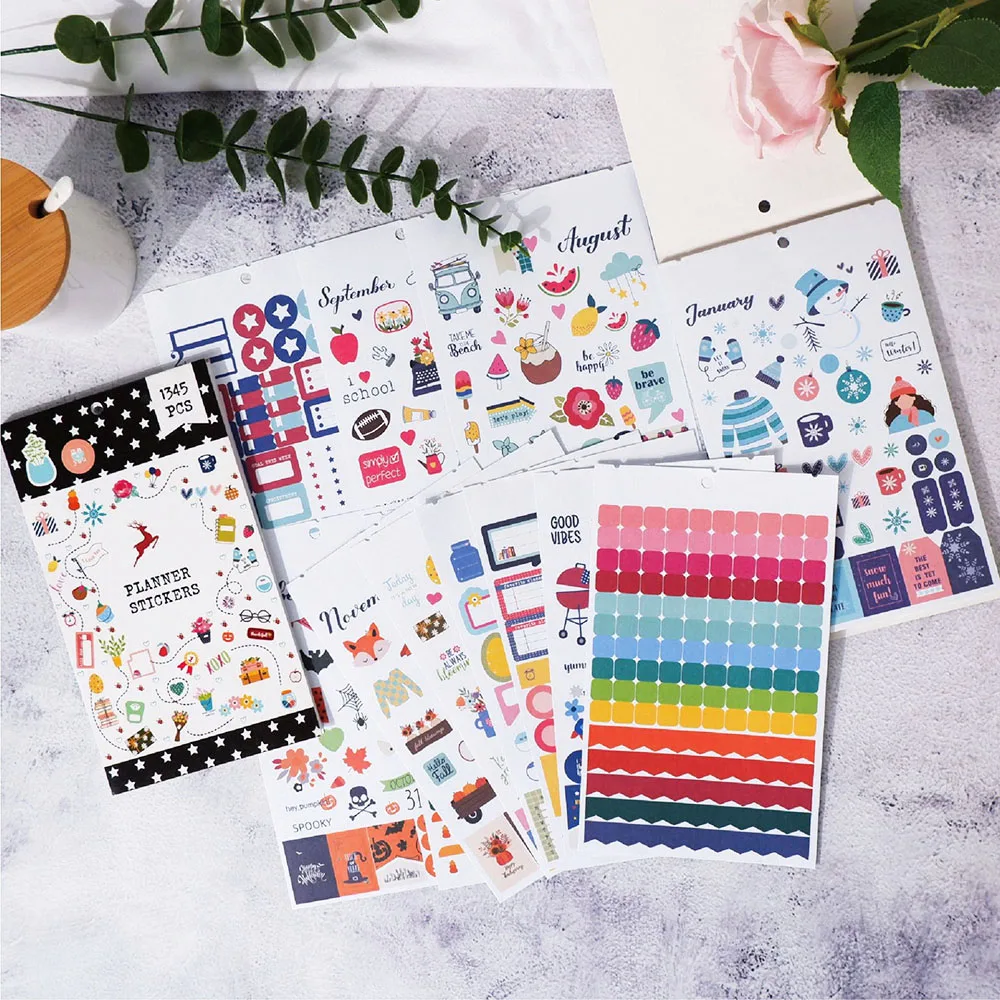 1345 Pcs Cartoon Planner Stickers Diary Scrapbook Label  StickersDIY Creative Decorative Supplies Stationery Stickers here u are manga comic notebook cartoon characters handbook diary weekly planner anime around fiction books manhwa