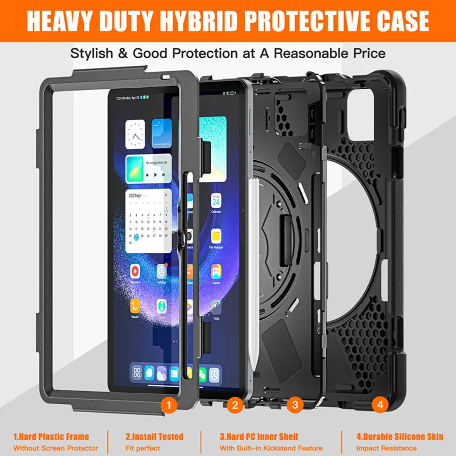 Rugged Case for Xiaomi-Mi-Pad-5 / MiPad-5-Pro 11 inch 2021 w/Stylus Holder  & Kickstand, Portable Heavy Duty Hybrid Shock-Proof Cover with 360°