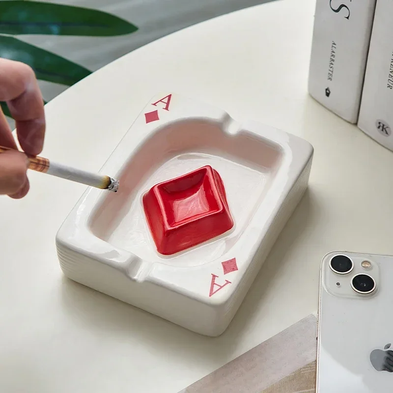 Creative Playing Card Ashtray Home Decor Modern Style Living Room Table Ornaments Simple Smoking Accessories Decorative Ash Tray portable ashtray,cigarettes ashtray,silicone ashtray,stainless steel ashtray,metal ashtray,air purifier ashtray,wood ashtray,ceramic ashtray
