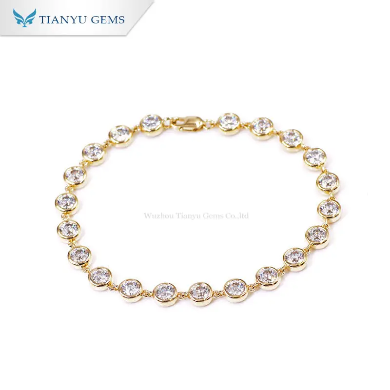 

Tianyu Gems 4mm Bezel Set Moissanite 18k Yellow Gold Bracelets for Women 6.2ctw Round DEF/VVS Gemstone 14k 10k Wedding Bracelets