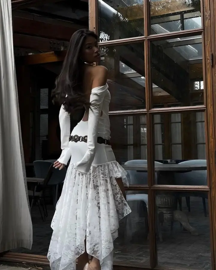 Elegant Long Sleeved Lace Patchwork Bodycon Dress Female Sexy Irregular Female Vestido Autumn/winter Party Evening Dress