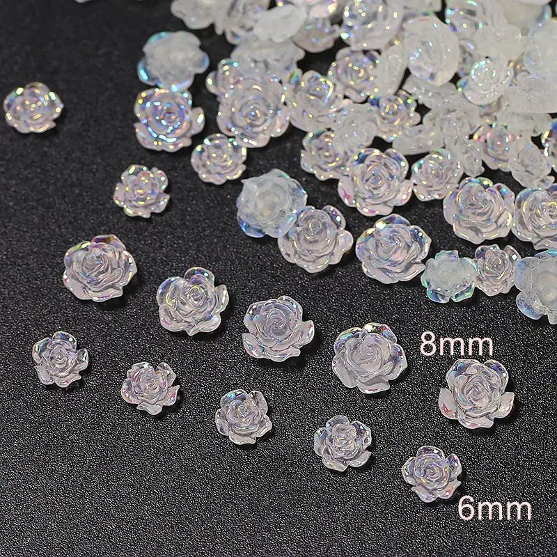 50pcs 3D Camellia Flower Nail Art Decoration 50PCS Resin White Black Aurora Rose DIY French Nails Charm Jewelry Accessories 3