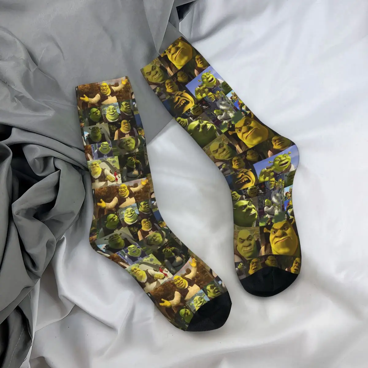 Autumn Winter Harajuku Mens Womens Shrek Memes Collage Socks Anime Funny Face Sweat Absorbing Soccer Socks