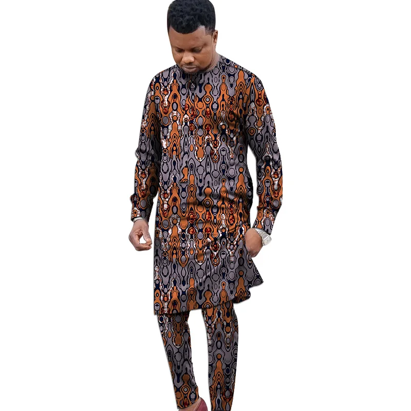 African Print Long Sleeve Simple Men's Set Male Nigerian Fashion Groom Pant Suit Wedding Party Outfits luxury male suit 2023 new in elegant male brand jacquard suit jacket pants 2 pieces set formal party business wedding male suits
