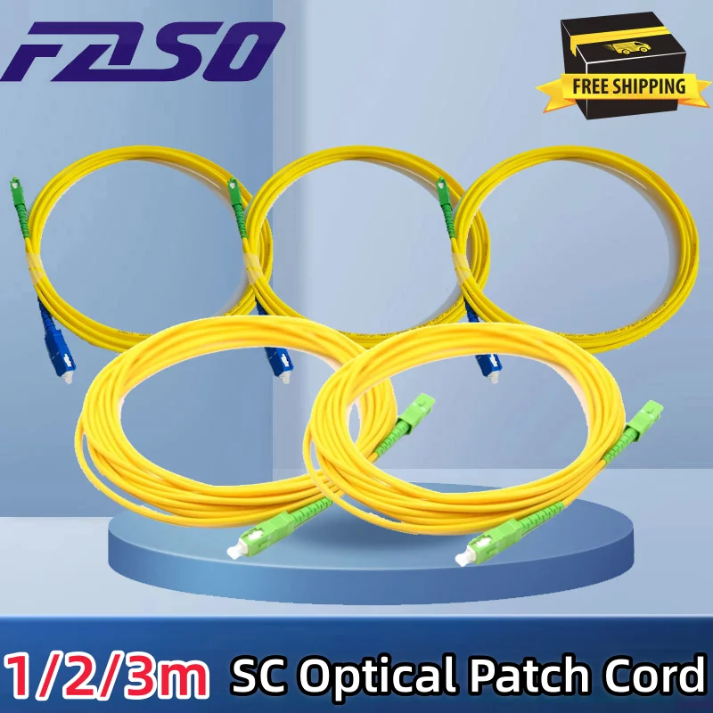 

10Pcs 1/2/3 Mtr Fiber Optic Cable SC-SC UPC/APC Single Mode 9/125 G652D Simplex 3.0mm Fiber Optic Patch Cord Yellow LSZH Jacket