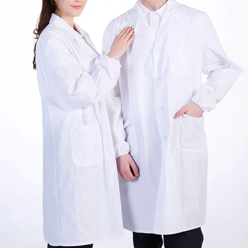 

Unisex Long Sleeve White Lab Coat Medical Nurse Doctor Uniform Tunic Blouse Allow Customization of Logol