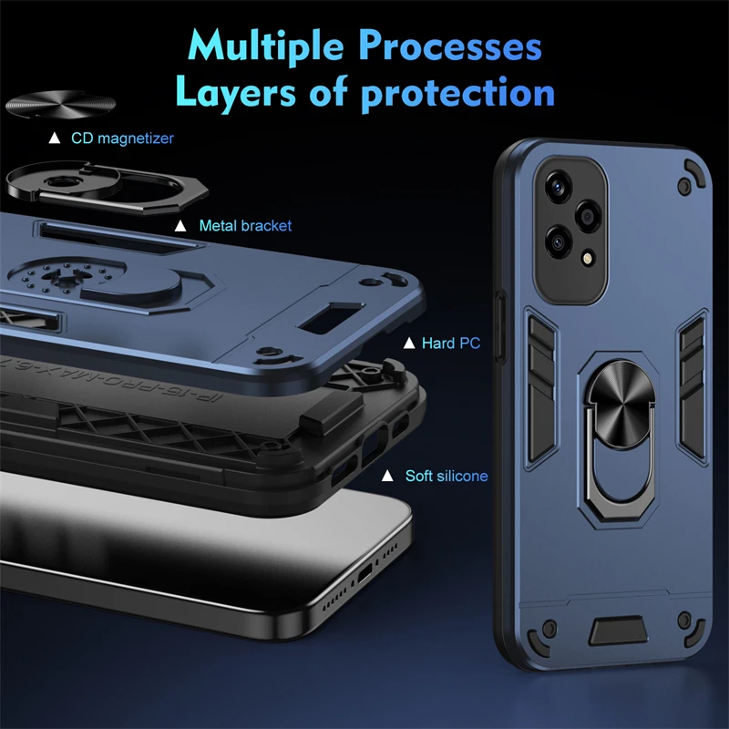 Enhanced Camera Lens Protection Armor Case with Magnetic Ring Stand Holder Back Cover
