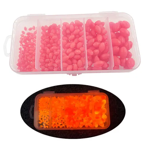 Oval Soft Rubber Fishing Beads Kit 375-pack Luminous Soft Egg