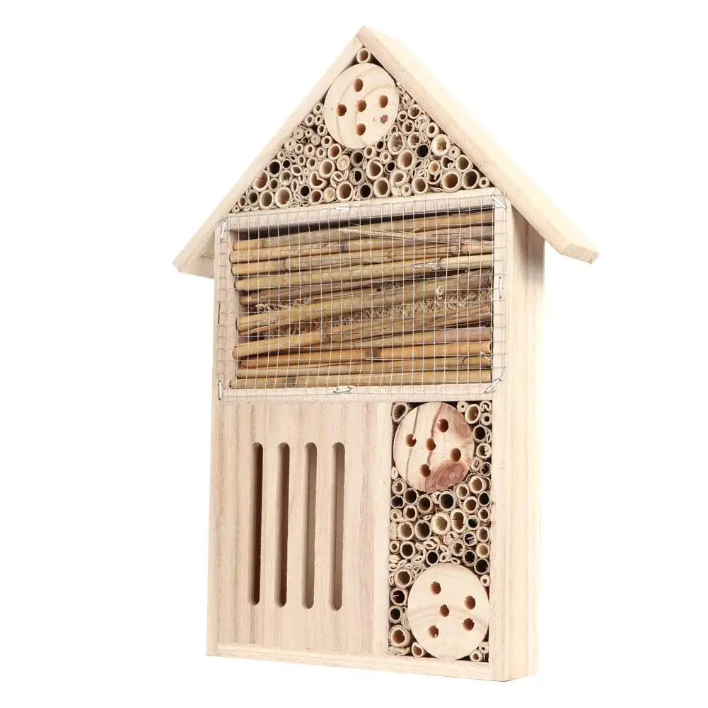 Wooden Bee House-Insect Shelter Hotel for Garden Decoration, Bug Nest Box for Bees & Beneficial Insects