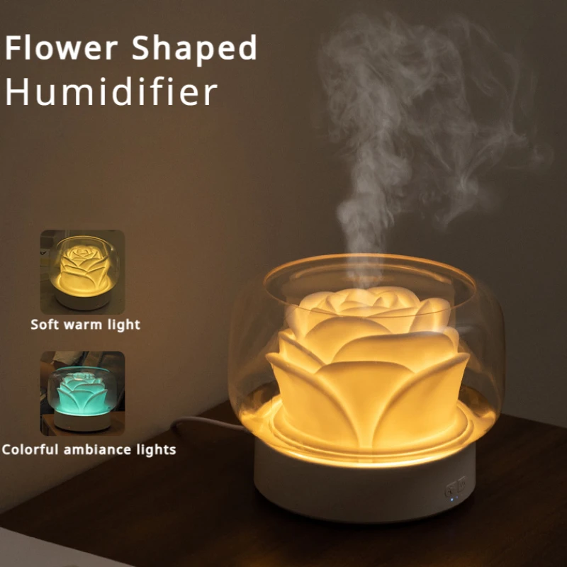 

New Flower Shaped Air Humidifier Purifier Aroma Diffuser 400mL Essential Oil Aromatherapy Machine Color LED Light Humidifier