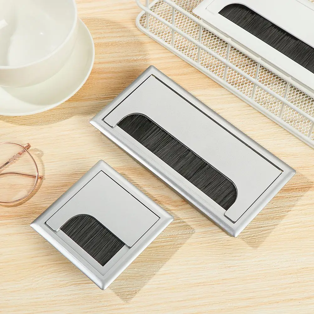 Rectangle Desk Wire Hole Cover Table Outlet Port Computer PC Desk Cable Grommet Hole Holder Black Brush Cable Organizer cable hole cover cable organizer desk cord grommet
