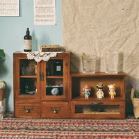 Nordic solid wood retro wood double door display cabinet sundry cosmetics storage cabinet drawer desktop storage box 2