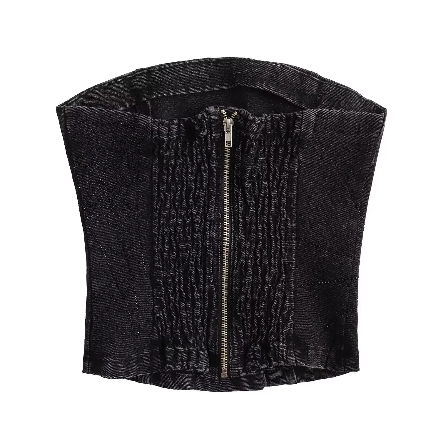 

Jenny&Dave Fashion Girls Black Color Sexy Crop Tops Party Tshirts Women High Street Punk Denim Bra Top