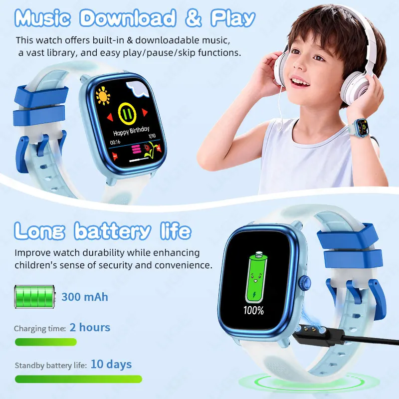 LIGE Kids Learning Smart Watch IP68 Waterproof Sport Pedometer Child Smartwatch Children's Health Tracker Watch Puzzle Game Gift