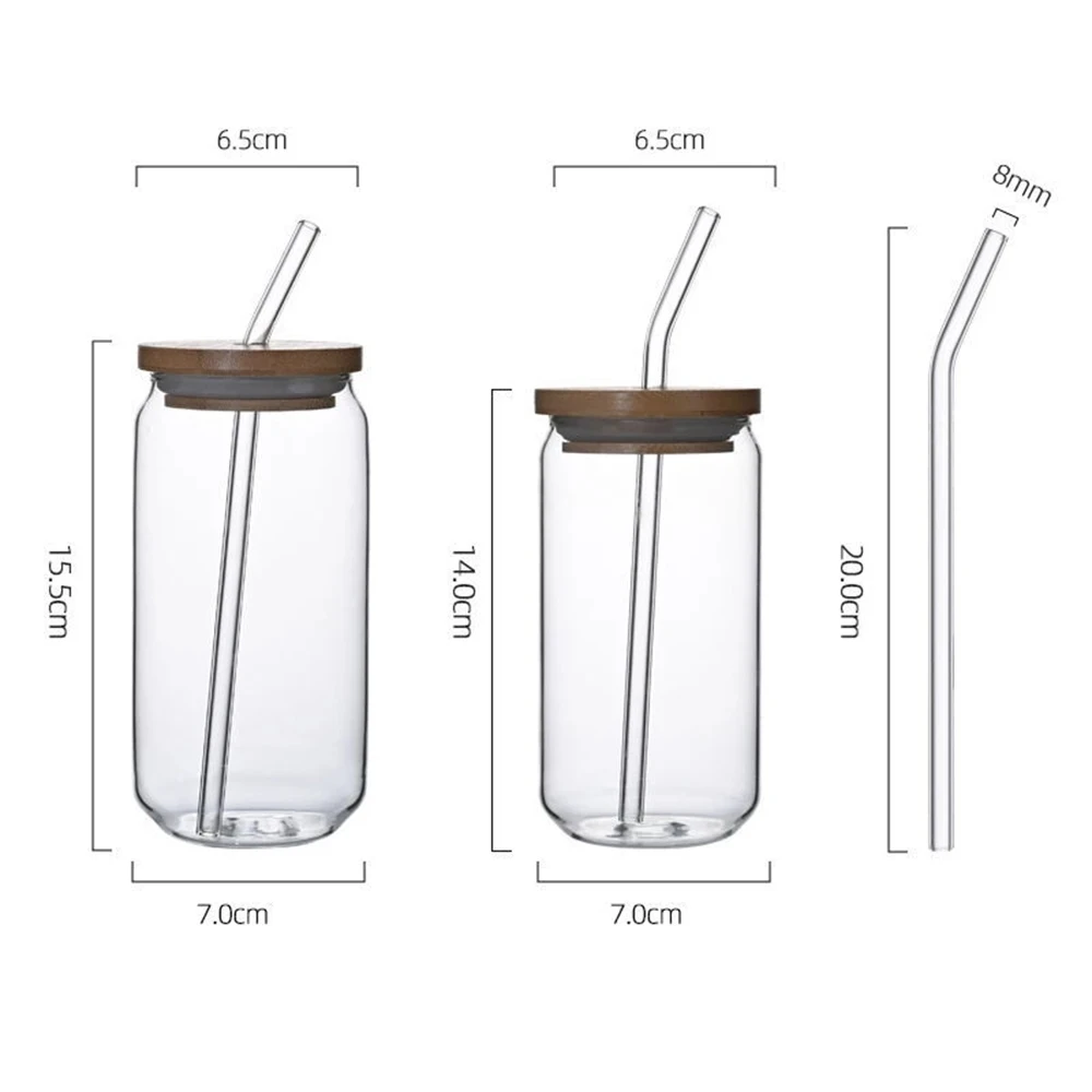  Drinking Glasses with Glass Straw and Bamboo Lids-4Pcs 16oz Can  Shaped Glass Cups,2 Cleaning Brushes,Beer Glasses,Ideal for Whiskey,Cute  Tumbler Cup,Iced Coffee Glasses,Cocktail,Soda, Tea,Gift : Home & Kitchen
