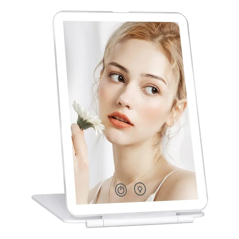 LED Folding Vanity / Makeup Mirror Rechargeable Flat LED Makeup Mirror Portable Travel Desktop Flip Make Up