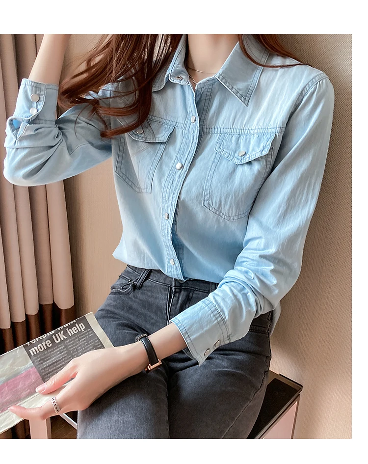 Denim shirt women spring and autumn thin bottoming shirt jacket trend