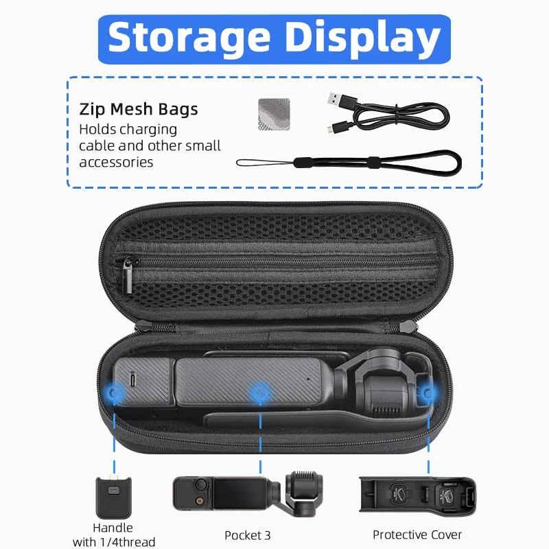 DJI 포켓 3 용 휴대용 수납 가방, 블랙 나일론, 부드러운 플러시 라이너, 운반 케이스, 여행 가방, 카메라 바디 핸드백 액세서리