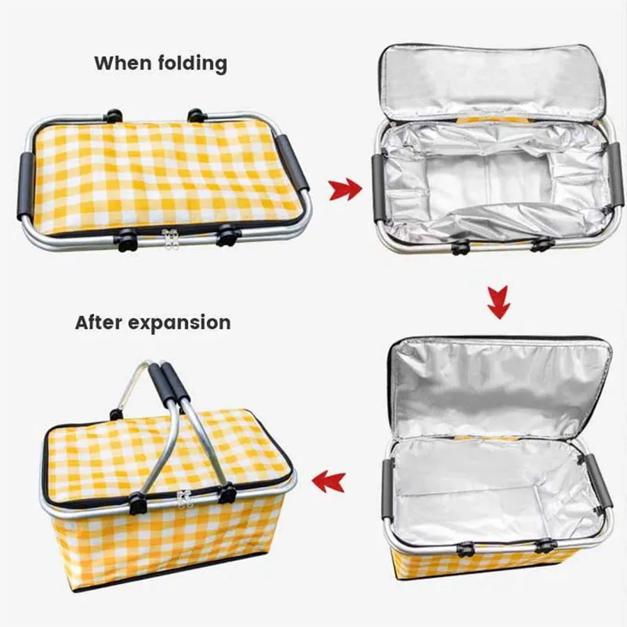 Large Capacity Folding Picnic Camping Lunch Cooler Bag Hamper Storage Basket Box Outdoor Portable lunch cooler bag camping storage bag storage bag cooler bag lunch bag