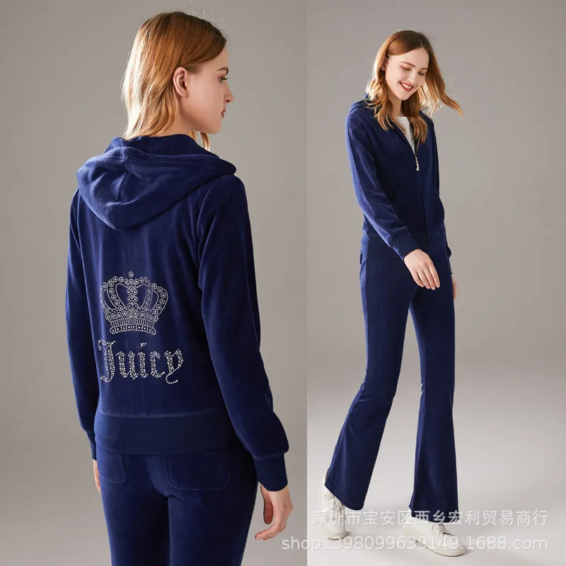 

Velour Suit Set Hoodies Velvet Zipper Sweatshirt And Pants Set Sportswear 2022 Women's Spring/Fall Tracksuit Crop Top