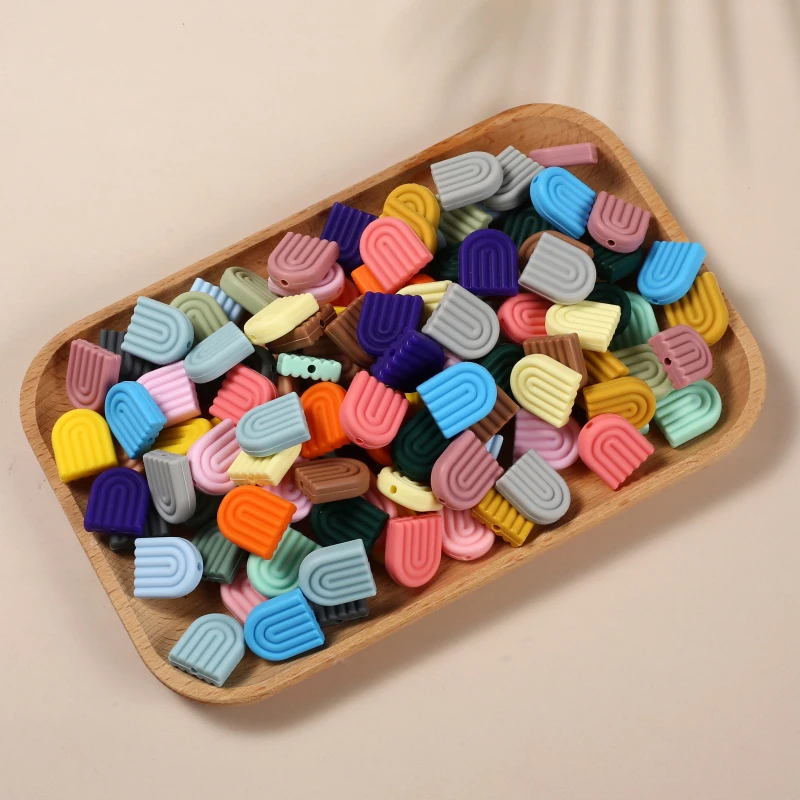 Teething toys silicone teething toys baby teething toys silicone beads silicone teething beads 10Pcs 17x20mm Teether Rainbow Beads Food Grade Silicone Beads For BPA Free Nursing Accessory DIY Baby Pacifier Chain Necklace